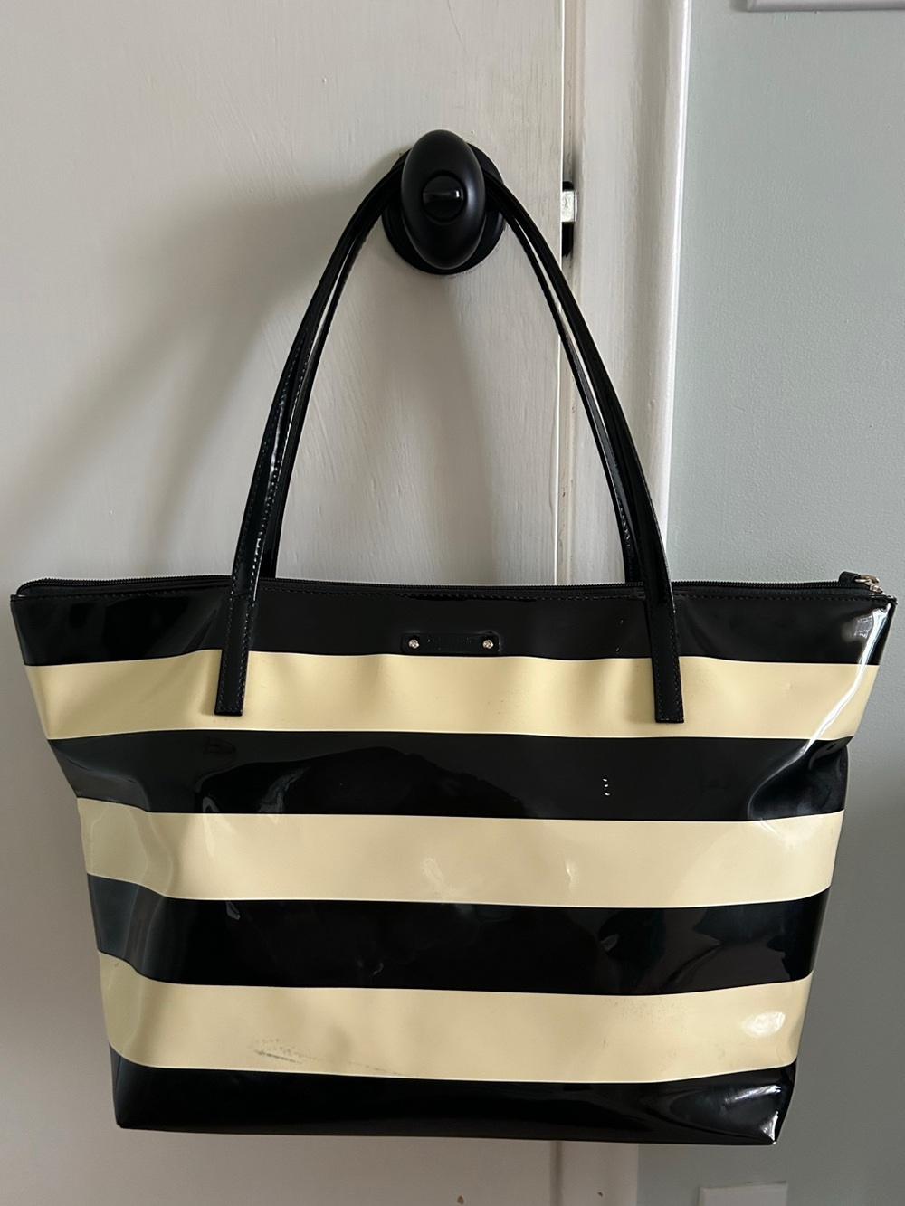 Kate Spade Penn Valley Striped Sophie Tote - Black and Cream Glossy